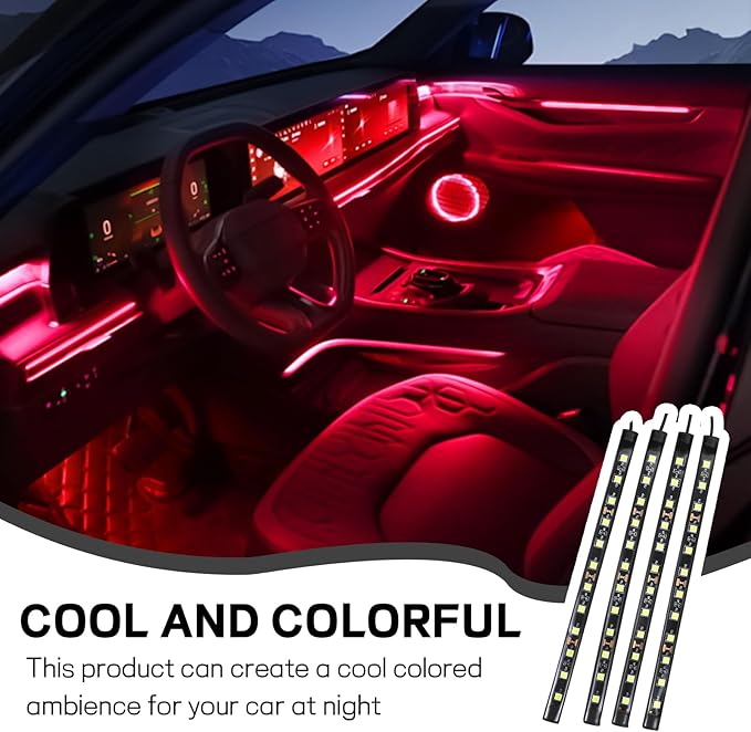 Car LED Strip Light, 12V 48 LED Interior Atmosphere Lights Under Dash Ambient Night Light, Auto Interior Decorative Lamp with Cigarette Adapter Plug, Car Accessories (Red, Cigarette Lighter)