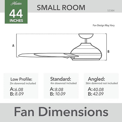 Hunter 44 inch Indoor Ceiling Fan No Light - Modern Ceiling Fan without Light, 3 Blades, Standard Mount, For Bedroom, Living Room, or Kitchen, Wall Control - Presto 52384, Dove Grey