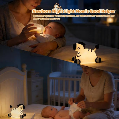 Zebra Silicone Night Light, Kawaii LED Cute Bedside Night Lights Squishy Touch Control USB Rechargeable Dimmable Lamp with Timer for Bedroom Animal Decor Adults Birthday Gifts Party Travel