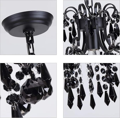 Q&S Mini Crystal Chandelier, Modern Black Small Chandelier 1-Light Crystal Pendant Light Fixture for Princess House Nursery Girls Hallway Entryway Bedroom Foyer Bathroom Kitchen W11.8 UL Listed