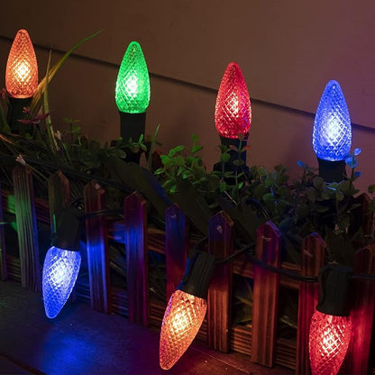 C9 Christmas Pathway Lights Outdoor, 25.7 Feet 20 LED C9 Strawberry Walkway Lights with Marker Stakes, Connectable Shatterproof C9 String Lights for Lane Outside Yard Decorations, Multicolored