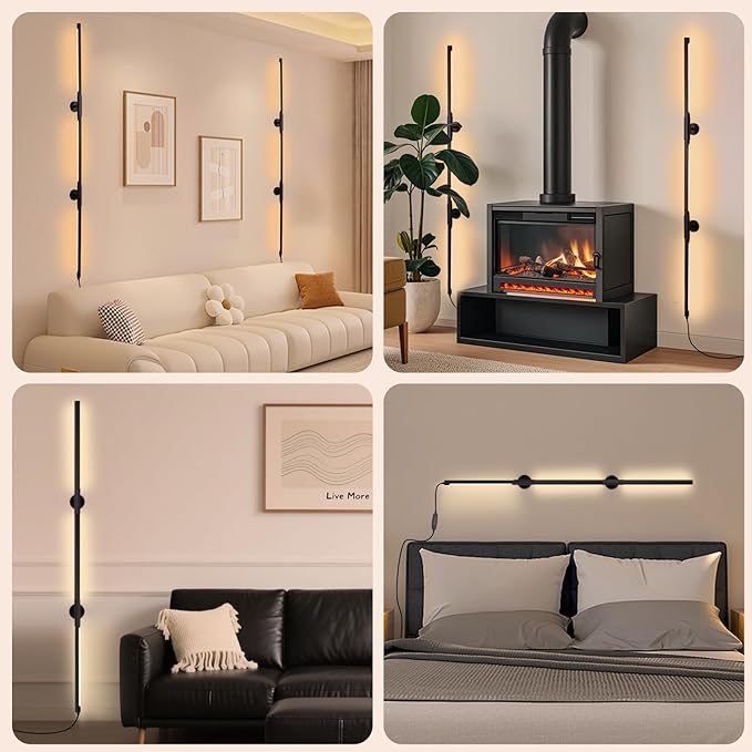 53.2 Inch Wall Lights, 360°Rotatable Wall Sconce, 3 Color Temperatures, Plug-in Dimmable Wall lamp for Bedroom, Living Room（2 Pack）