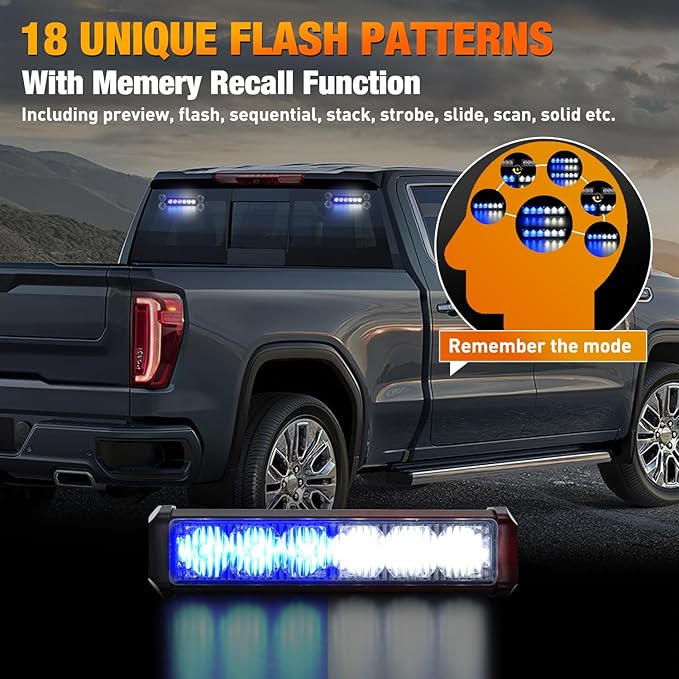 Nilight 12LED Emergency Strobe Traffic Advisor Light Bar 2 in 1 Blue White Dash Warning Safety Flashing Lights Front/Rear Windshield Construction Lights for Trucks Cars Plow Police Vehicles