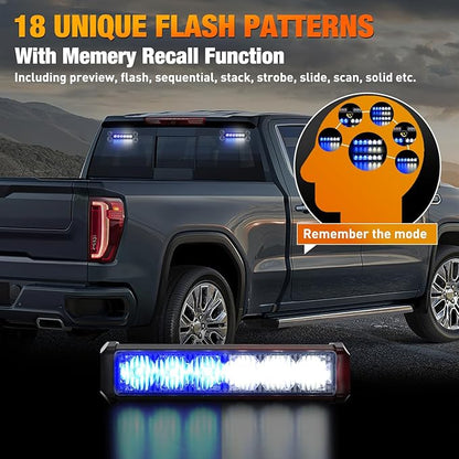Nilight 12LED Emergency Strobe Traffic Advisor Light Bar 2 in 1 Blue White Dash Warning Safety Flashing Lights Front/Rear Windshield Construction Lights for Trucks Cars Plow Police Vehicles
