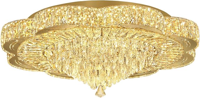 Modern Crystal Chandelier for Living Room 32in Gold Crystal Raindrop Ceiling Light for Room Bedroom LED Dimmable 3000-6000K