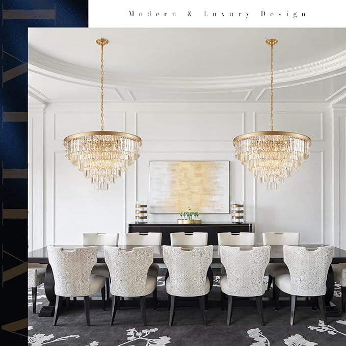 Modern Gold Crystal Chandeliers 35'' Large Chandeliers for High Ceiling Foyer K9 Crystal 6-Tier Luxury Chandelier 22-Light Round Ceiling Chandelier Light Fixtures for Staircase Entry Living Room