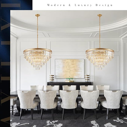 Modern Gold Crystal Chandeliers 35'' Large Chandeliers for High Ceiling Foyer K9 Crystal 6-Tier Luxury Chandelier 22-Light Round Ceiling Chandelier Light Fixtures for Staircase Entry Living Room
