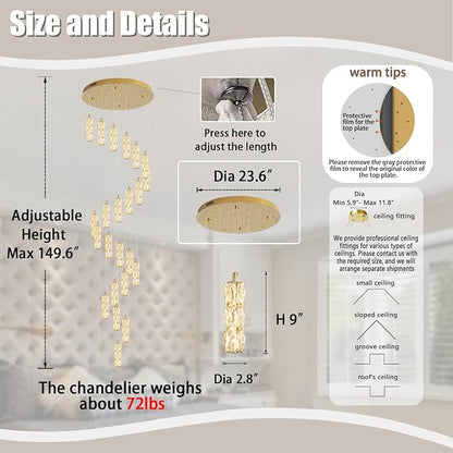 ykolupty Modern Crystal Chandelier 24-Lights Gold Chandeliers Lighting Fixture High Ceiling Chandelier Suitable for Living Room Staircase Villa