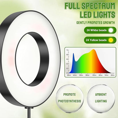 Banax LED Grow Light for Indoor Plants 144 LEDs, Dual-Head Ring Design, 5V/2A 10 Brightness Levels, 3/9/12H Timer, Ideal for Herbs, Succulents & Seedlings（Black）