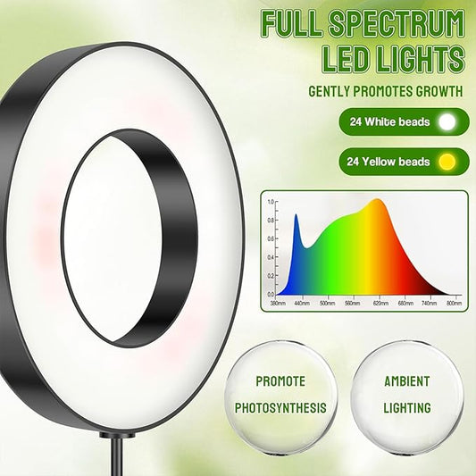 Banax LED Grow Light for Indoor Plants 144 LEDs, Dual-Head Ring Design, 5V/2A 10 Brightness Levels, 3/9/12H Timer, Ideal for Herbs, Succulents & Seedlings（Black）