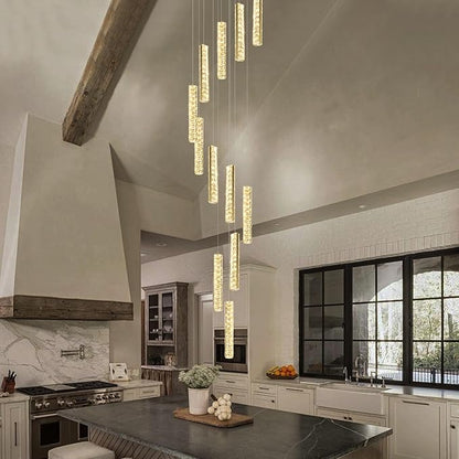 Long Spiral Crystal Chandelier Lighting for Foyer 12-Light Gold Staircase Chandelier High Ceiling Slopped LED Dimmable 2700K-6000K