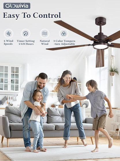 60 Inch Ceiling Fan with Lights and Remote, Smart APP Control, Dimmable with All-Setting Memory, Quiet DC Motor Reversible Blades, Damp Rated Modern Ceiling Fan for Bedroom Patio Living Room