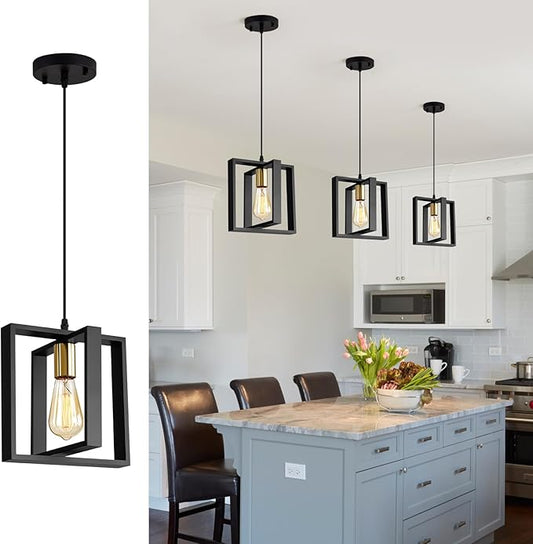 9MMML Black Pendant Lights Kitchen Island Set of 2, Farmhouse Hanging Lamp with 62'' Height Adjustable Cord, Small Wood Ceiling Pendant Light Fixture for Dining Room, Entryway, Foyer