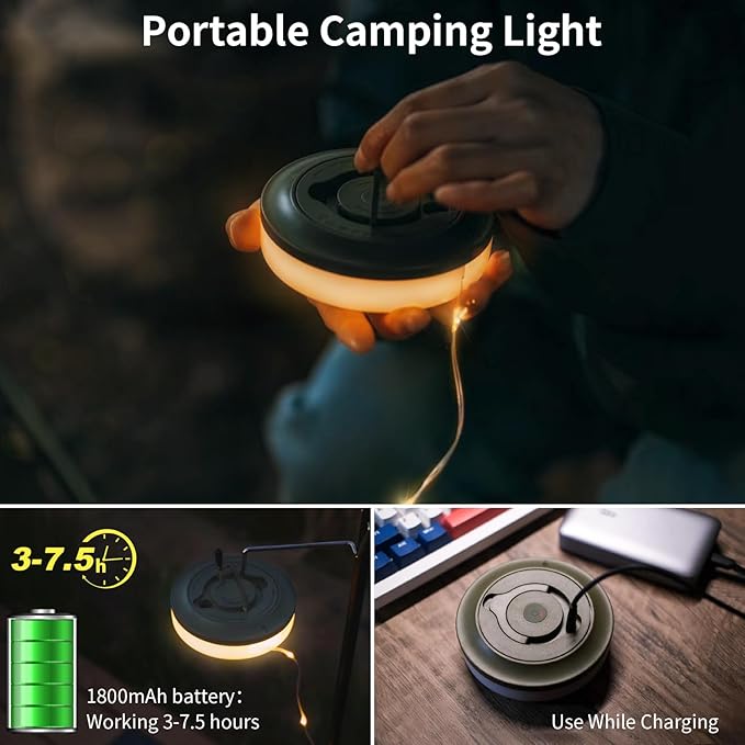 HAMLITE Camping String Lights,2 in 1 Outdoor Waterproof Portable Stowable String Light with 5 Lighting Modes(32.8Ft), USB Camping Lights, Rechargeable String Lights for Yard Hiking,Christmas