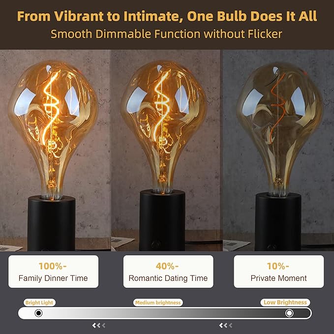 Oversized Giant Vintage Edison Light Bulb, Dimmable 2200K Warm Amber Glow, 8W Edison Bulb (100W Equivalent) with E26 Base, A165 Extra Long Irregular Globe for Pendant, Ceiling & Floor Lamps 1Pack