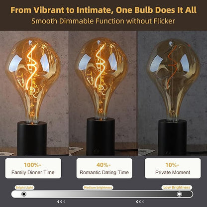 Oversized Giant Vintage Edison Light Bulb, Dimmable 2200K Warm Amber Glow, 8W Edison Bulb (100W Equivalent) with E26 Base, A165 Extra Long Irregular Globe for Pendant, Ceiling & Floor Lamps 1Pack