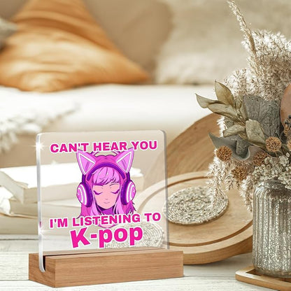 Kpop Gifts for Teen Girls, Music Gifts for Women Sisters Friends K-pop Lovers, Kpop Room Decor, I'm Listening to K-pop Acrylic Plaque Home Office Desk Decor