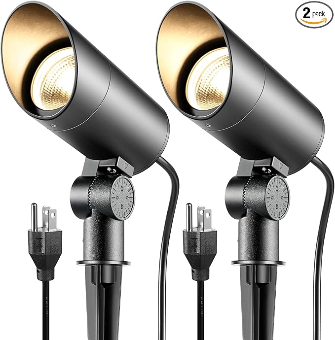 30W LED Spotlight Outdoor 120V Waterproof Spot Light 3000LM Ultra Bright Spot Lights Outdoor Warm White Landscape Lighting with 5FT Cord with Plug for Flag Pole Tree Yard Garden(2pack)