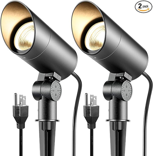 30W LED Spotlight Outdoor 120V Waterproof Spot Light 3000LM Ultra Bright Spot Lights Outdoor Warm White Landscape Lighting with 5FT Cord with Plug for Flag Pole Tree Yard Garden(2pack)