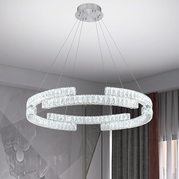 Modern32 in Crystal Ring Chandeliers for Living Room Dinning Room DIY Crystal Ring Pendant Light Dimmable 3000k-6000k