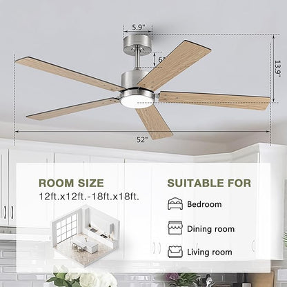 Ceiling Fans with Lights and Remote 52 Inch Modern Ceiling Fan with Quiet Reversible DC Motor Timer Black Ceiling Fan for Bedroom Living Room Dining Room Easy Installation