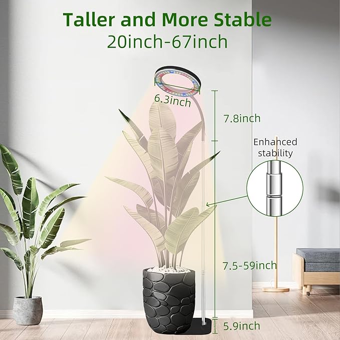 Full Spectrum LED Grow Light, 84 LEDs with 3 Color Modes, 67in Adjustable Gooseneck, 360° Rotating Head, Desktop Plant Light with Timer, 10 Brightness Levels, (Black)