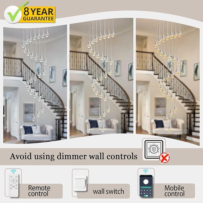 ykolupty 138" Large Crystal Chandelier for High Ceiling Modern K9 Crystal Raindrop Chandeliers Lighting Round Ceiling Light Entryway Staircase Foyer Villa LED Dimmable 2700-6000K