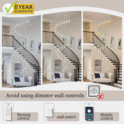 ykolupty 138" Large Crystal Chandelier for High Ceiling Modern K9 Crystal Raindrop Chandeliers Lighting Round Ceiling Light Entryway Staircase Foyer Villa LED Dimmable 2700-6000K