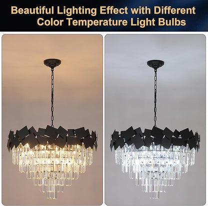 A AXILIXI Modern Large Crystal Chandeliers 30'' Black Round Chandeliers for High Ceiling K9 6-Tier Large Brass Ceiling Chandelier Light Fixtures Luxury Chandelier for Staircase Foyer Living Room
