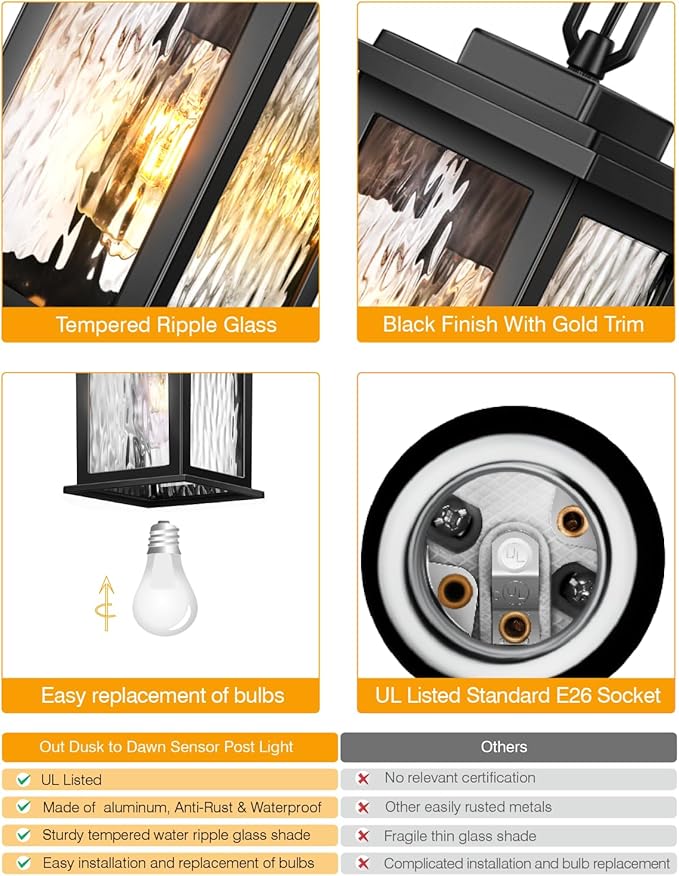 VIANIS Outdoor Pendant Light Fixtures, Black Outdoor Ceiling Lights for Porch with Waterproof, Anti-Rust Porch Lights Exterior Ceiling Fixtures for House