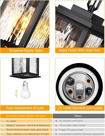 VIANIS Outdoor Pendant Light Fixtures, Black Outdoor Ceiling Lights for Porch with Waterproof, Anti-Rust Porch Lights Exterior Ceiling Fixtures for House