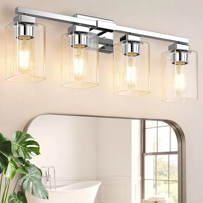 BesLowe 4-Light Bathroom Light Fixtures, Modern Chrome Bathroom Vanity Light, Bathroom Lighting Fixtures Over Mirror, Matte Chrome Bathrom Wall Lamp, Wall Lights for Living Room Bedroom Hallway
