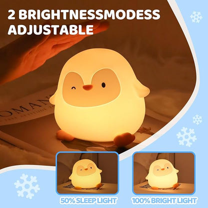Penguin Silicone Night Light, 50H/12H Long Battery Life Touch Lamp with 30-Min Auto-Off Timer, Soft Dimmable Glow for Baby Kids Toddler Bedroom, Cute Mothers Day Gift for Children