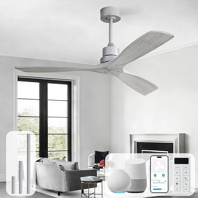 Sofucor Smart Ceiling Fan no Lights, 52" Low Profile Ceiling Fans with Remote, Compatible with Alexa/Google/App, 6-Speed Timing Reversible DC Motor for Bedroom Living Room Patio Indoor Outdoor