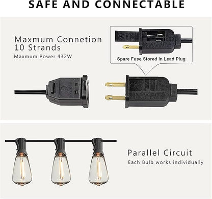 DAMAING Outdoor String Lights 150 FT Patio Lights String with 75 Dimmable ST38 Plastic LED Bulbs,Vintage Shatterproof Edison String Lights Waterproof for Bistro Balcony Backyard and Gazobos.