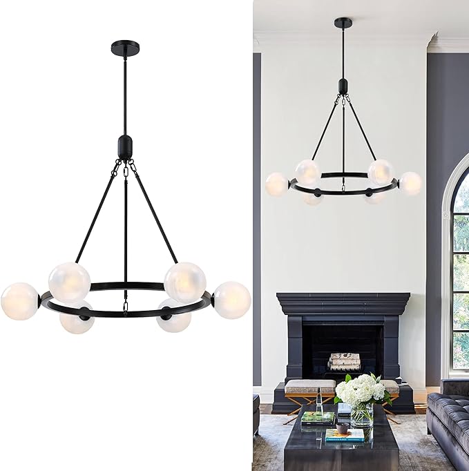 6-Light Globe Chandelier Mid Century Black Chandeliers,Modern Globe Round Pendant Light Fixture for Dining Room Over Table,Sputnik Pendant Light Fixture for Living Room Foyer Bedroom T720666CH-BK