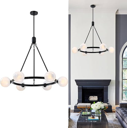 6-Light Globe Chandelier Mid Century Black Chandeliers,Modern Globe Round Pendant Light Fixture for Dining Room Over Table,Sputnik Pendant Light Fixture for Living Room Foyer Bedroom T720666CH-BK