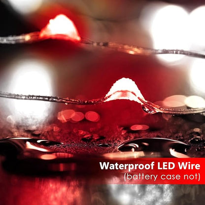 4-Pack Red and White Fairy Lights Battery Operated with Timer, Waterproof 16FT 50 LED String Lights Outdoor Indoor, Christmas Lights for Bedroom Home Wedding Birthday Xmas Parties and Centerpieces