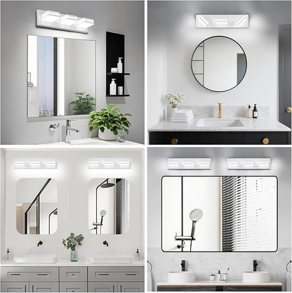 IZORRO LED Modern Bathroom Lights Fixtures(3-Light,Dimmable,360°Rotate),Matte White Acrylic Wall Lighting,Vanity Lights for Bathroom Over Mirror - 6000k 16In （No Assembly Required）