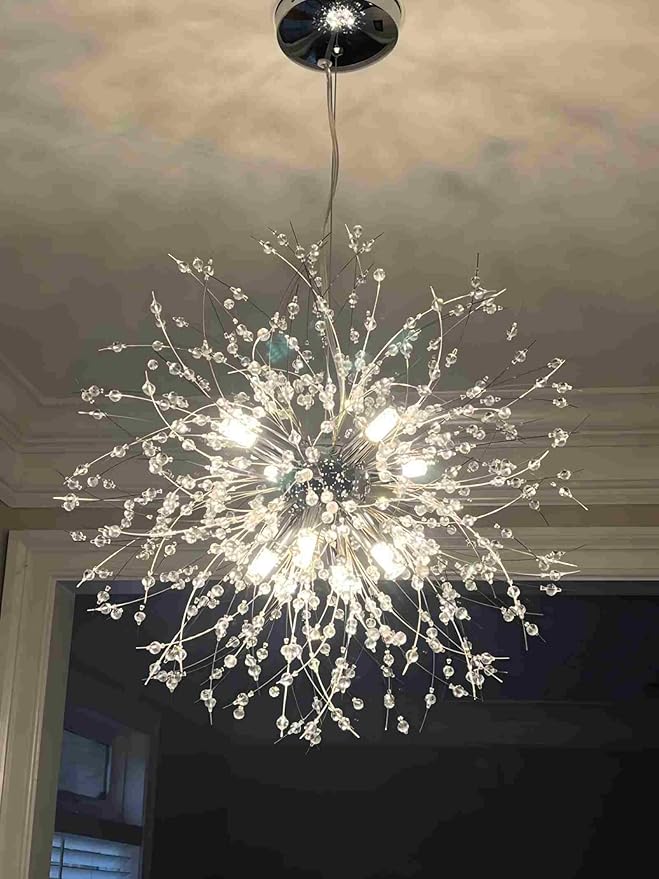 Modern Firework 8 Lights Crystal Chandeliers, Sputnik Dandelion Chrome Chandelier Light Fixture Pendant Lighting for Bedroom, Foyer, Hallway, Entryway, Kitchen, Dining Room