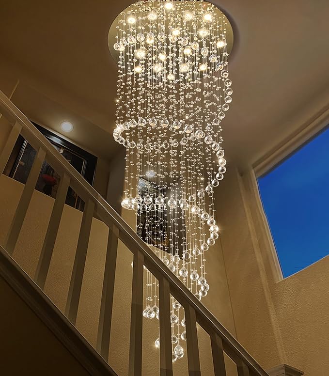 HAIXIANG W40 x H118in Gold Chandelier with LED Bulbs Glam Crystal Light Hight Ceiling Lighting Fixtures for Living Staircase Foyer Entryway