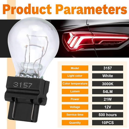 ecocstm 10 PCS 3157 Tail Light Bulb, Miniature 4157 Brake Light Bulb, Waterproof 3157 4157 Turn Signal Bulb, Automotive Side Marker Tail Light Replacement for Truck SUV Car (White)