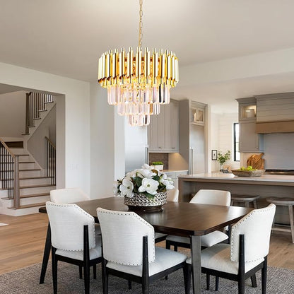 FRIXCHUR Gold Crystal Chandelier 15.7 Inch 5 Light Modern Pendant Light Fixture with Adjustable Chain E12 Base for Dining Room Foyer Bedroom Kitchen