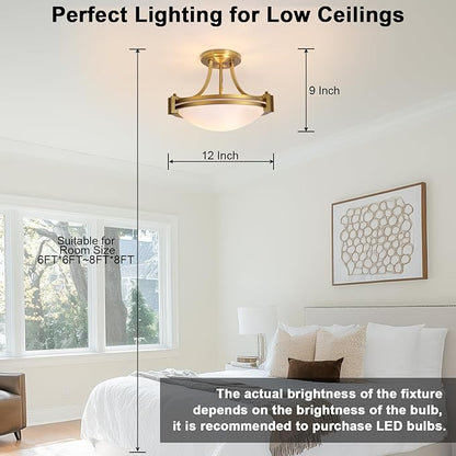 Bektas Semi Flush Mount Ceiling Light Fixture 12 inch Brushed Gold Light Fixture with Milk Glass for Bedroom Kitchen Bathroom Hallway Foyer Dinning Room Hall Entryway ETL Certified
