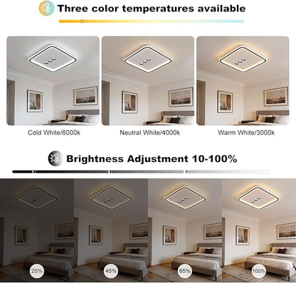 Shine LUEST Square Diamond LED Ceiling Light with 3 Adjustable Spotlights, Dimmable Flush Mount Lighting Fixture, Black & White for Bedroom Living Room Kitchen Hallway