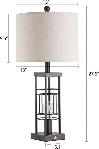 Reaketon Table Lamp for Living Room Set of 2 with USB Charging Ports, 3-Way Dimmable 27.6" Farmhouse End Lamps for Bedroom, Industrial Nightstand Lamps,Bulbs Included(Oil-Rubbed Bronze)