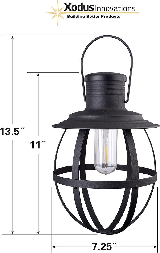 Xodus Innovations BL840 Battery Powered Outdoor Decorative LED 11 Inch Metal Hanging Lantern with Your Choice of 4, 6 or 8 Hour Automatic Timer, Black…