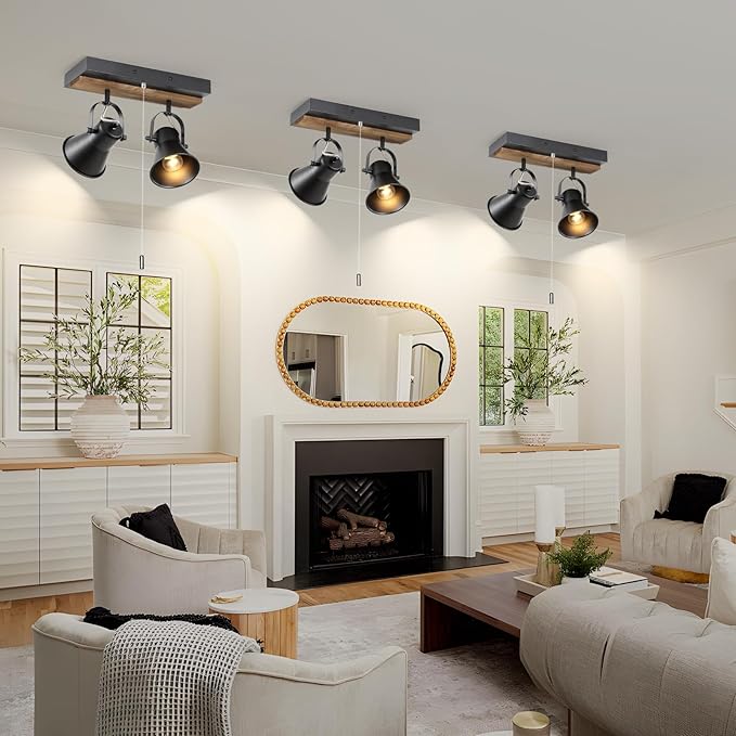 2 Light Kitchen Lighting fixtures Ceiling,Adjustable Ceiling Light with Pull Chain,Farmhouse Track Lighting fixtures Ceiling for Dining Room, Hallway,Bathroom.