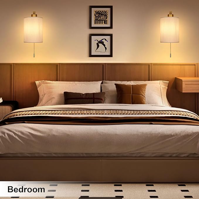 Lightess Wall Sconces with Pull Chain,Vintage Hardwired Pull Cord Wall Light Fixture with on Off Switch,Indoor Wall Lamp for Hallway Bedroom Living Room,Set of Two Gold (Bulbs Not Included)