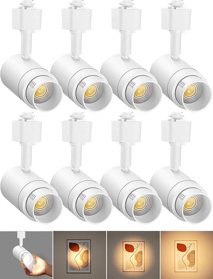 Zoomable H Track Lighting Heads H Type Track Light Heads Dimmable LED Track Lighting Fixtures Ceiling Spot Light, H Style Track Heads for H Track Lighting Rails - White CRI90 12W 8 Pack 3000K